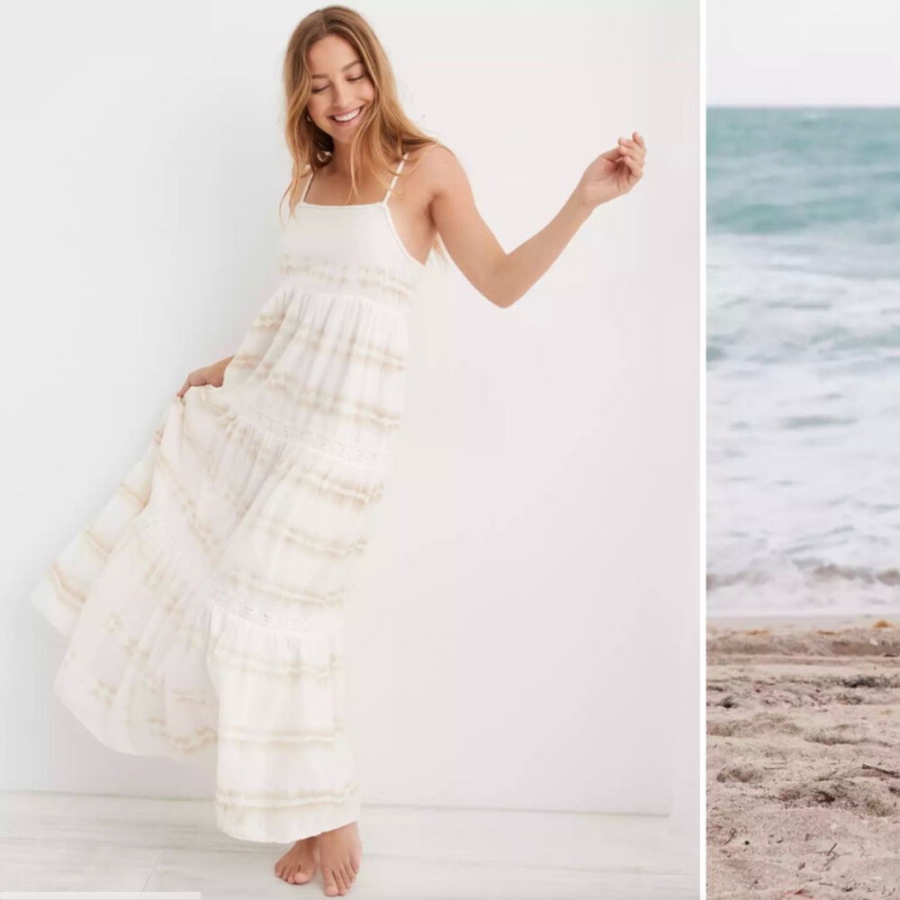 Aerie Tie Dye White Maxi Dress